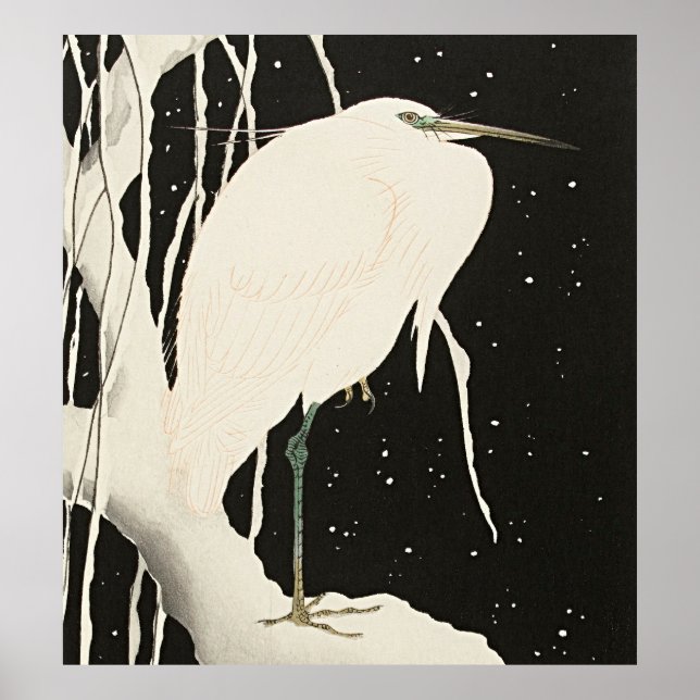 Serenity i Snö: Heron av Ohara Koson Poster (Framsidan)