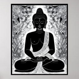 Serenity in Black and White: Buddhas Zen Garden Poster