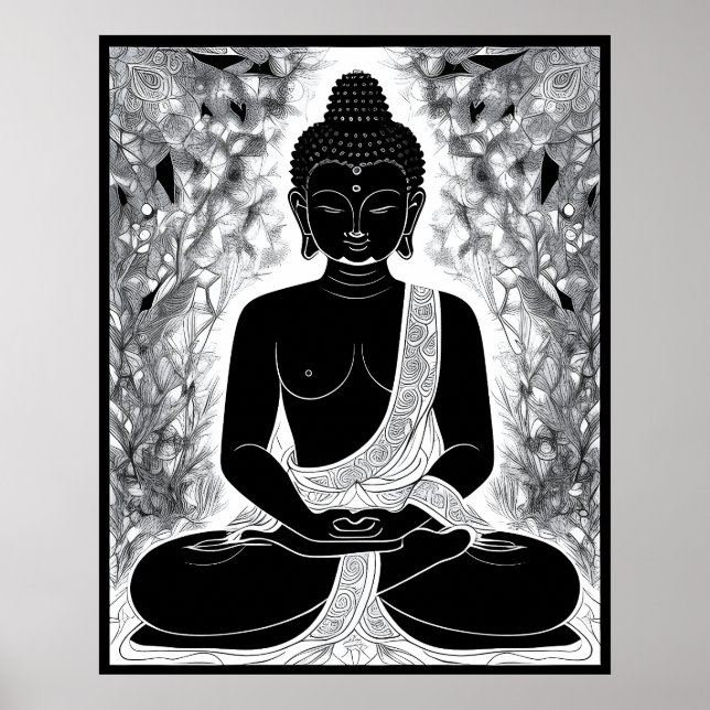 Serenity in Black and White: Buddhas Zen Garden Poster (Framsidan)