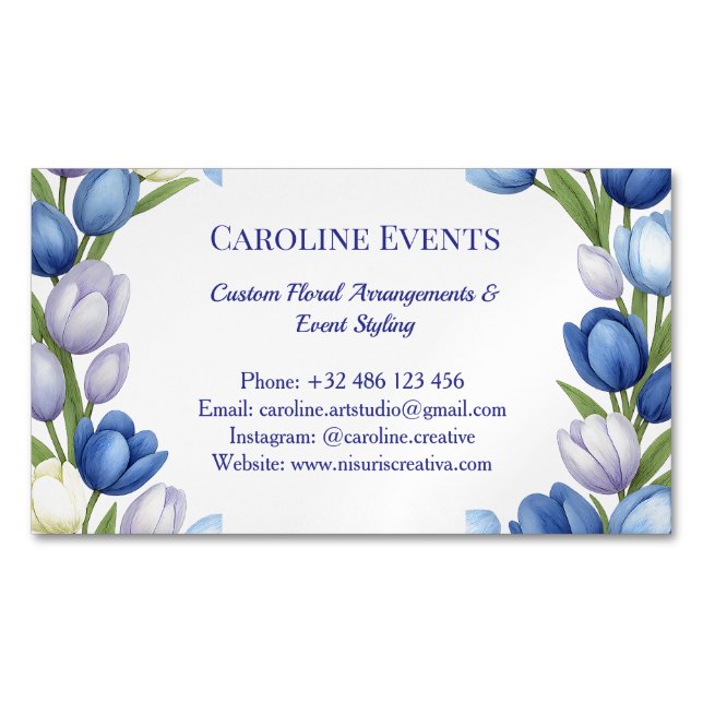 Serenity in Bloom Pastel Tulip Blommigt Home Decor Magnetiska Visitkort (Framsida)