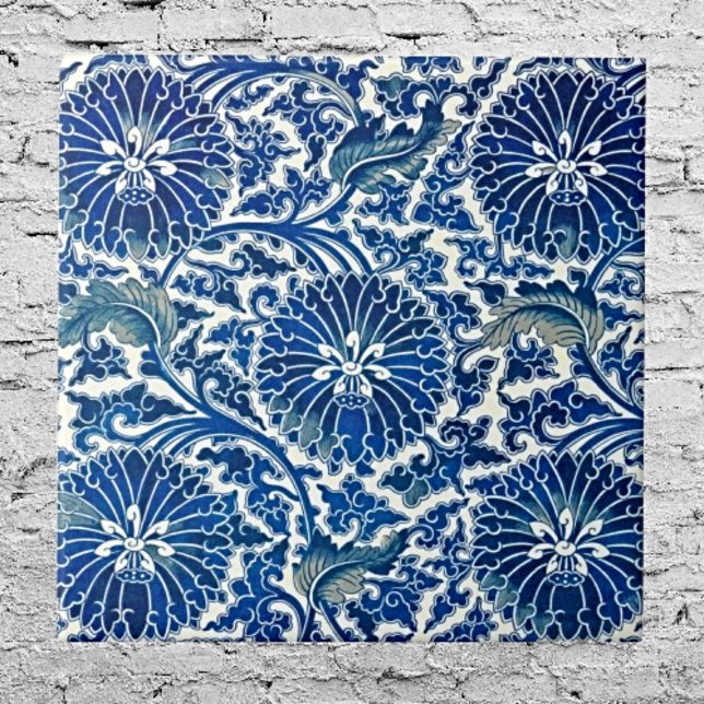 Serenity in Blue: China Blommigt Tile Art Kakelplatta (Skapare uppladdad)