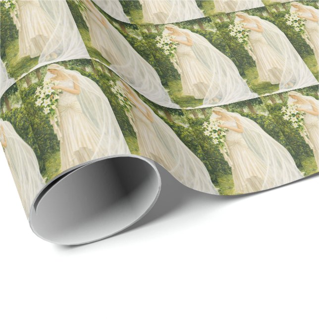 Serenity in Ivory: A Bride in a garden Presentpapper (Rullad Hörn)