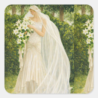 Serenity in Ivory: A Bride in a Garden Reverie Fyrkantigt Klistermärke