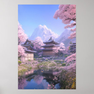 Serenity in Rosa, Cherry Blommar River Poster