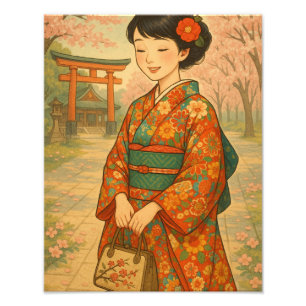 Serenity in Sakura: Japanska Kimono Beauty Fototryck