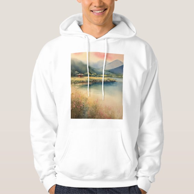 "Serenity in Stillness: Zen Buddha Watercolor Hoodie (Framsida)