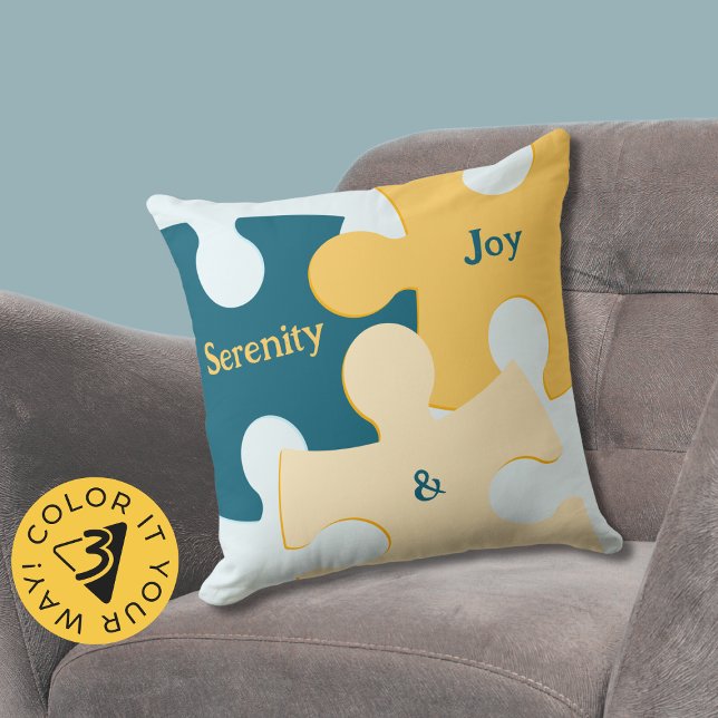 Serenity & Joy Blue & Gult Puzzle Delar Kudde (Serenity & Joy Blue & Yellow Puzzle Pieces Throw Pillow)