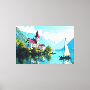 Serenity: Lakeside Castle in Art Canvastryck