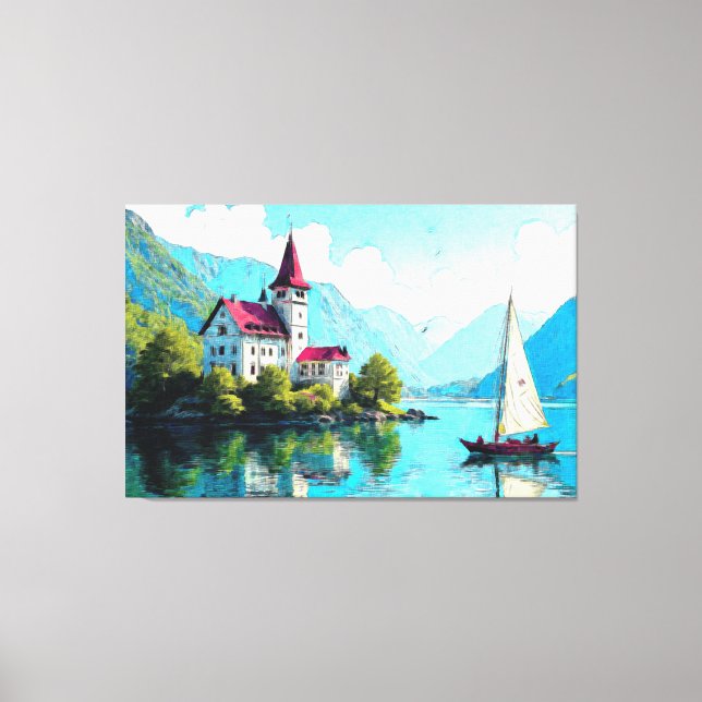 Serenity: Lakeside Castle in Art Canvastryck (Framsida)