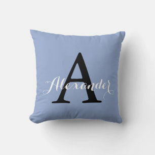 Serenity Light Blue Pojke Solid Färg Monogram Kudde