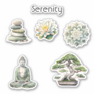 Serenity Lotusblomma Stenar Buddha Bonsai Träd Klistermärken