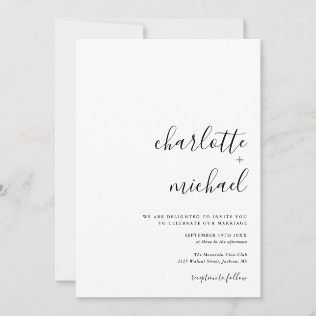 SERENITY Modern minimalistisk script bröllop Inbjudningar (Framsida)
