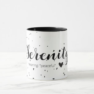 Serenity Namn betyder minimalt Modern Black White Mugg