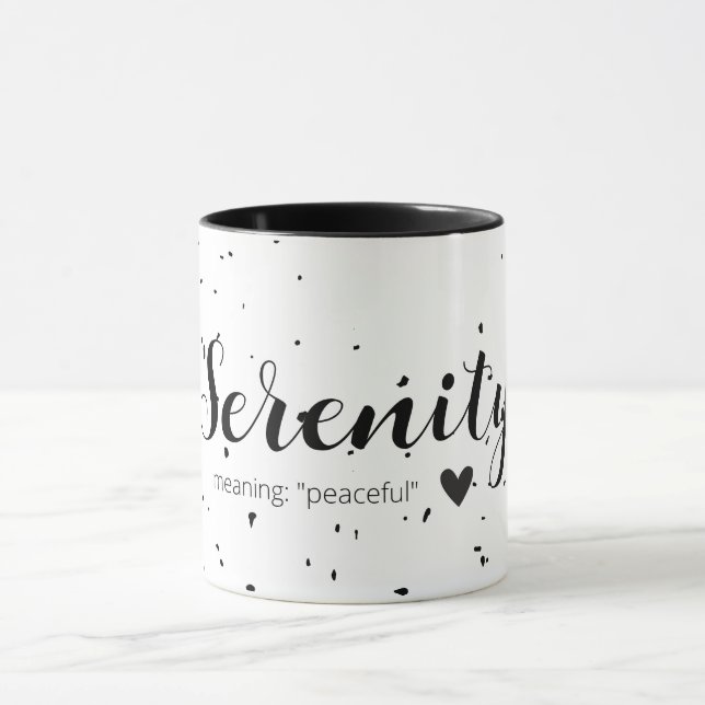 Serenity Namn betyder minimalt Modern Black White Mugg (Center)
