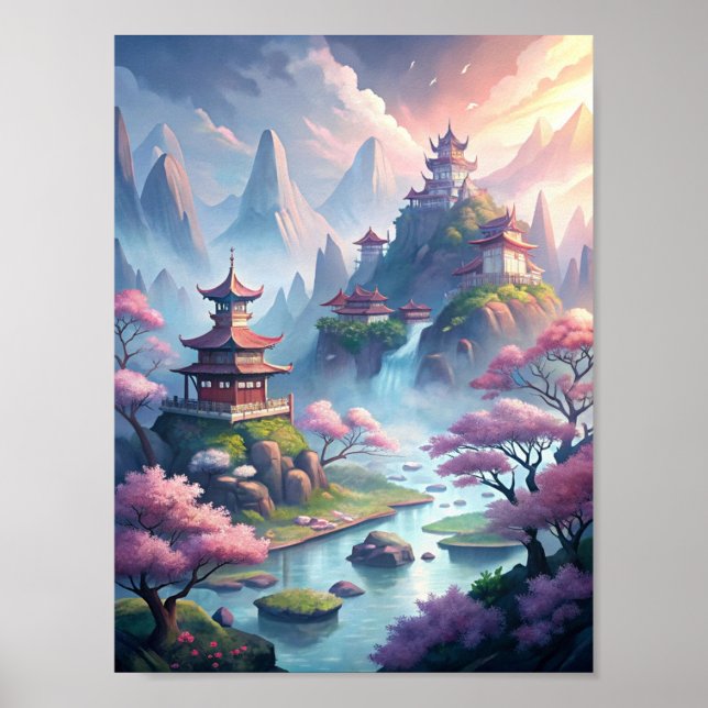Serenity of Ancient China: Misty Mountains and Tim Poster (Framsidan)