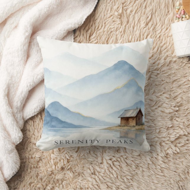 Serenity Peaks — Minimalist Cabin Landscape Throw  Kudde (Filt)