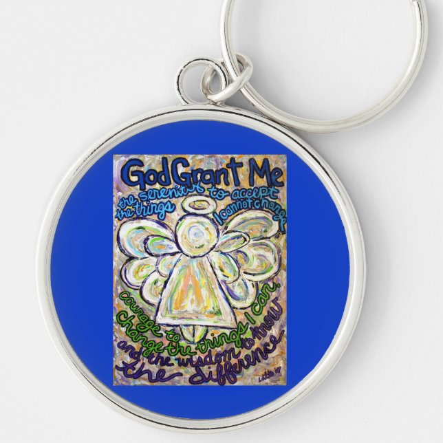 Serenity Prayer Angel Art Painting Keychain Rund Silverfärgad Nyckelring (Framsidan)