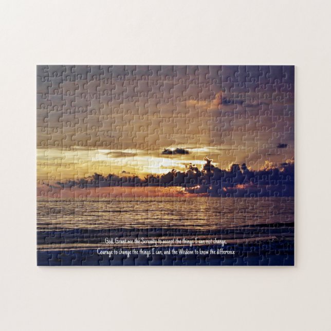 Serenity Prayer - Beach Sunset Jigszle Puzzle Pussel (Horisontell)