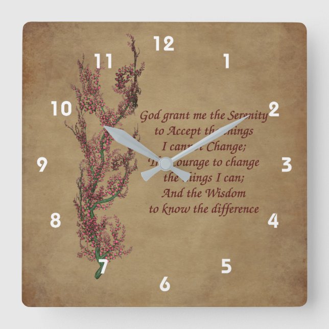 Serenity Prayer Blommande Träd Inspirerande Fyrkantig Klocka (Framsida)