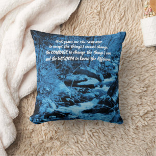 Serenity Prayer Blue Flowing Brook - inspiration Kudde
