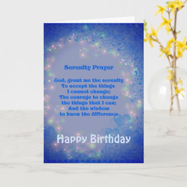 Serenity Prayer Blue Hearts Birthday Card Kort (Gul blomma)