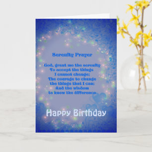 Serenity Prayer Blue Hearts Birthday Card Kort