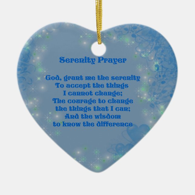 Serenity Prayer Blue Hearts Inspirational Julgransprydnad Keramik (Framsidan)