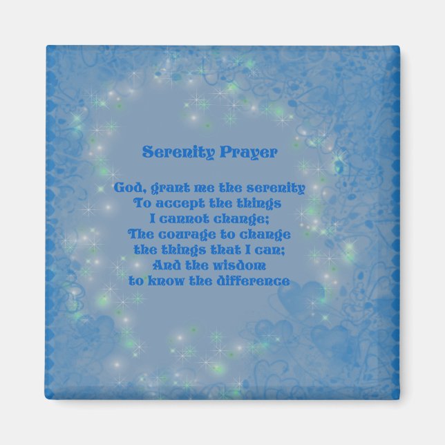 Serenity Prayer Blue Hearts Inspirational Magnet (Framsidan)