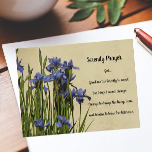 Serenity Prayer Blue Irises Blommigt Vykort