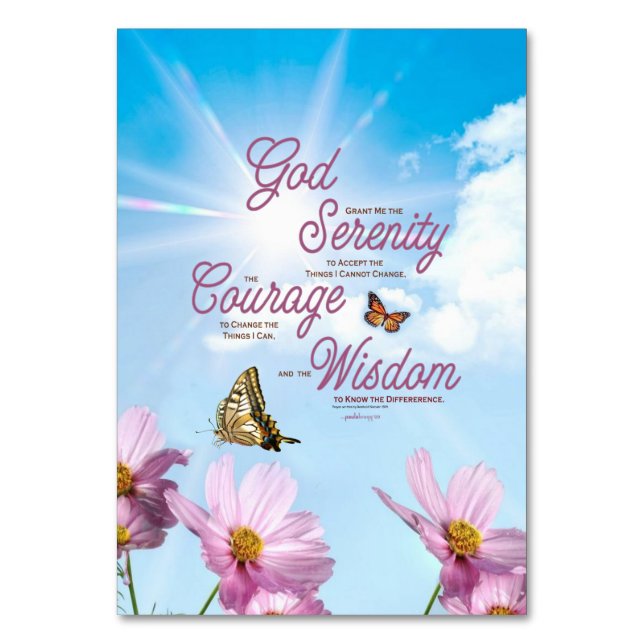 Serenity Prayer: Butterflies, Rosa Flowers, Streng Bordsnummer (Framsidan)