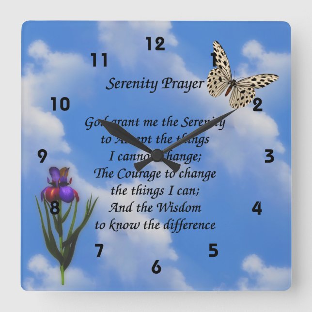 Serenity Prayer Butterfly Flower - inspiration Fyrkantig Klocka (Framsida)
