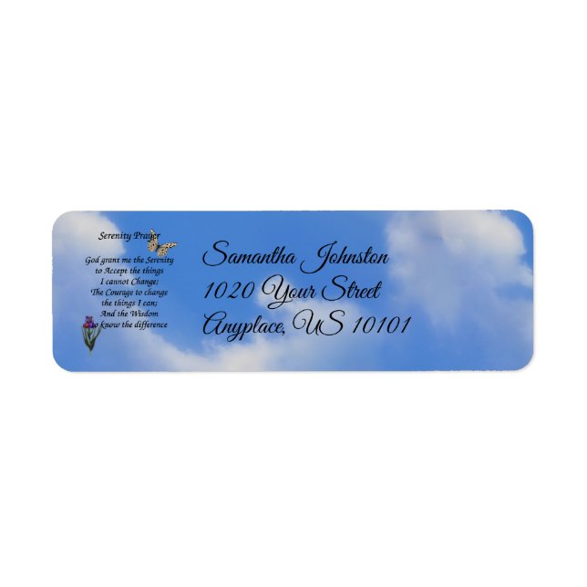 Serenity Prayer Butterfly Inspirational Adress Returadress Etikett (Framsidan)