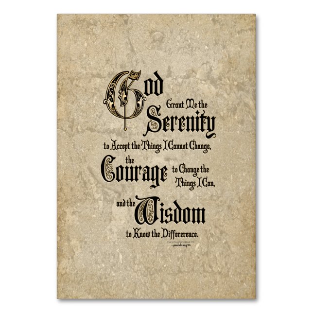 Serenity Prayer: Calligraphy, Antique, Recovery Bordsnummer (Framsidan)
