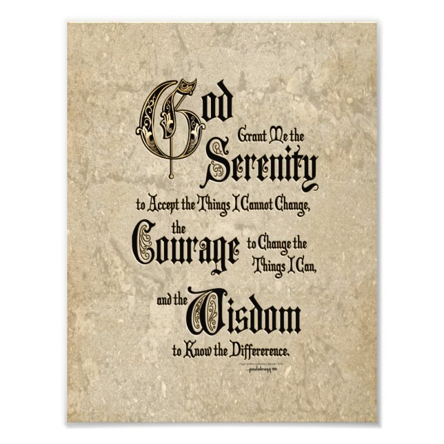 Serenity Prayer: Calligraphy, Antique, Recovery Fototryck (Framsidan)