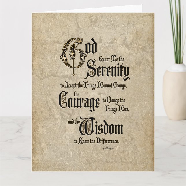 Serenity Prayer: Calligraphy, Antique, Recovery Kort (Framsida)