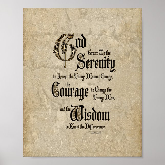Serenity Prayer: Calligraphy, Antique, Recovery Poster (Framsidan)