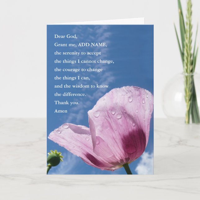 Serenity Prayer Card, Andlig Guidance, Add Namn Kort (Framsida)