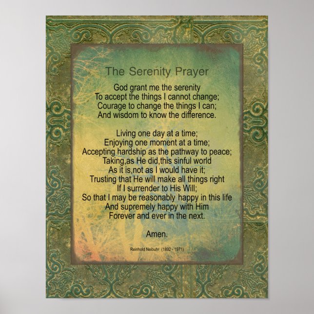 Serenity Prayer Citat Vintage Stil Grön Poster (Framsidan)