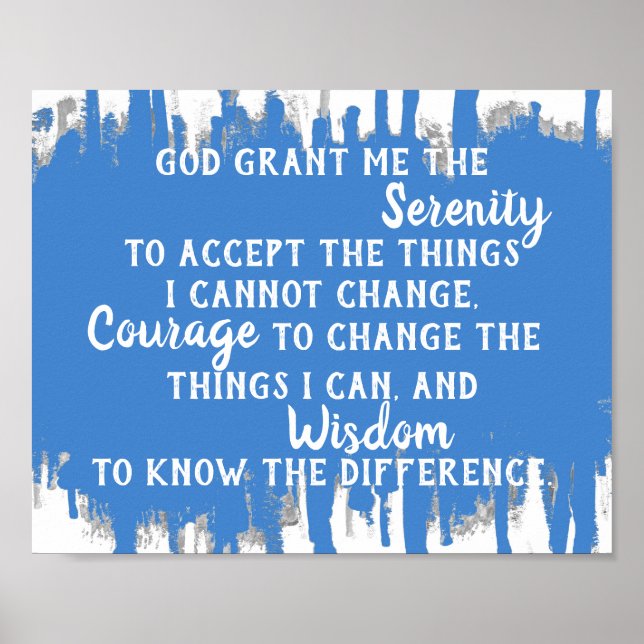 Serenity prayer, citattecken blått och vitt färgst poster (Framsidan)