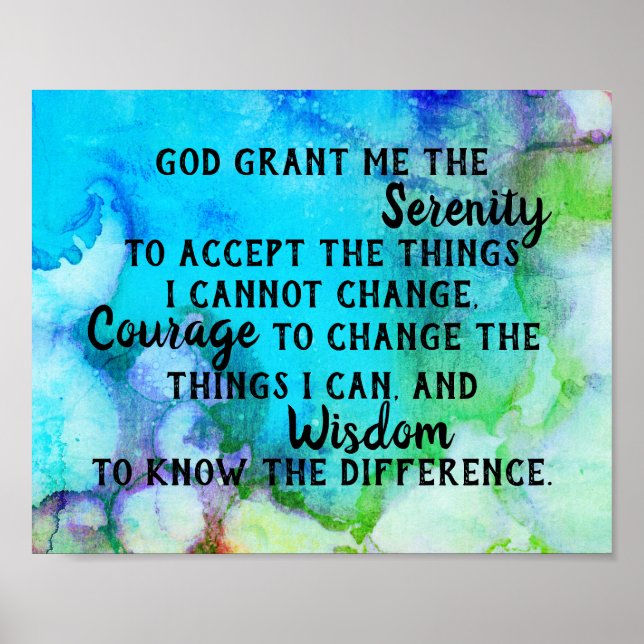 Serenity prayer citera turkos vattenfärgsdesign poster (Framsidan)