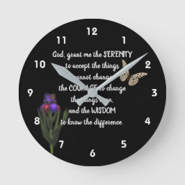 Serenity Prayer Flower Butterfly-inspiration Rund Klocka