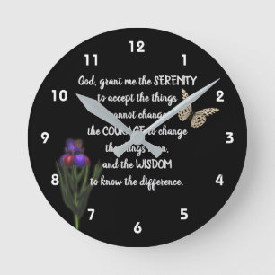 Serenity Prayer Flower Butterfly-inspiration Rund Klocka