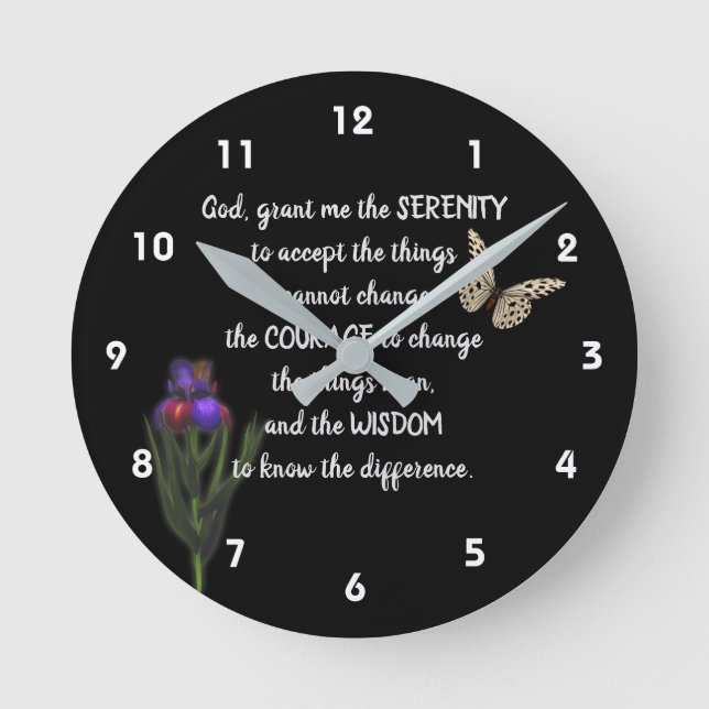 Serenity Prayer Flower Butterfly-inspiration   Rund Klocka (Framsida)
