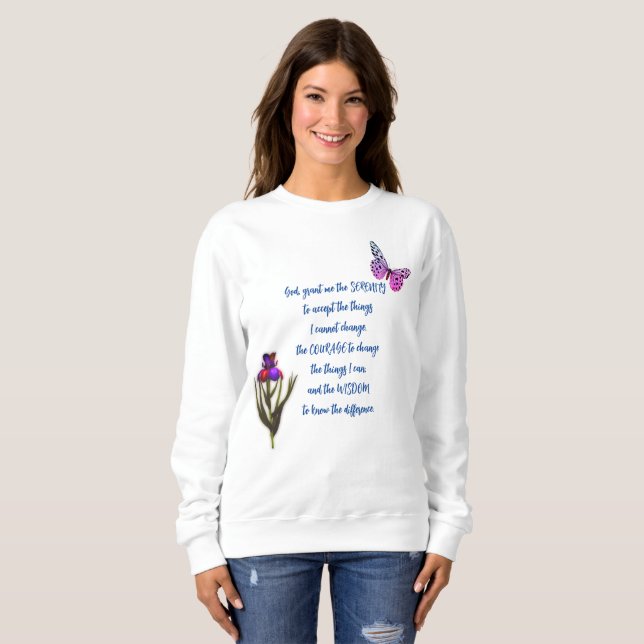 Serenity Prayer Flower Butterfly-inspiration T Shirt (Hel framsida)
