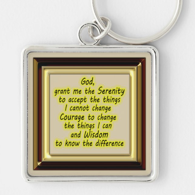 Serenity Prayer Fyrkantig Silverfärgad Nyckelring (Framsidan)