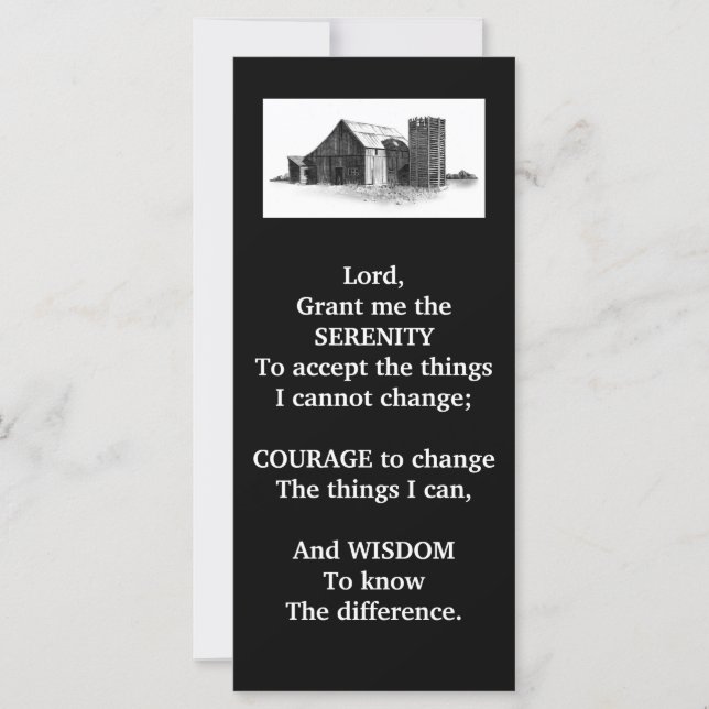SERENITY PRAYER:GAMLA BARN:PENCIL ART:RACK-KORT (Framsida)