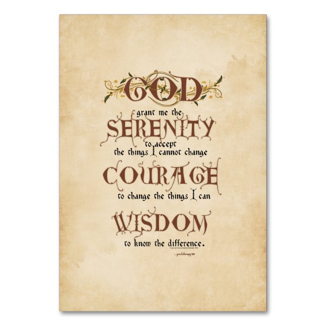 Serenity Prayer: Gamla engelska Antique, Recovery Bordsnummer (Framsidan)