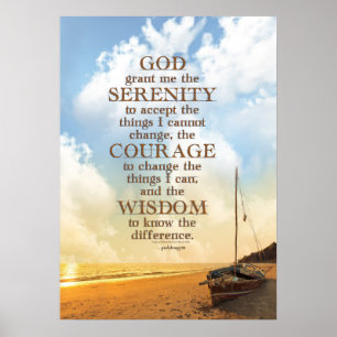Serenity Prayer: Gammal segelbåt på Beach, återhäm Poster