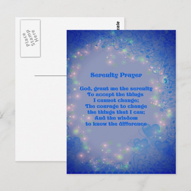 Serenity Prayer Hjärtan Inspirerande  Vykort (Fram/baksida)