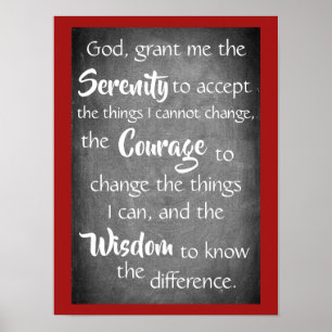 Serenity Prayer inspirerande citat Modern Red Gråt Poster